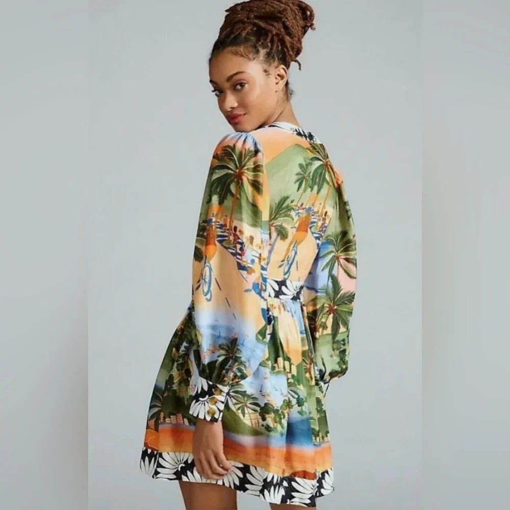 NWT Farm Rio Carioca Long Sleeve Tropical Wrap Mini Sz Medium - Picture 2 of 12